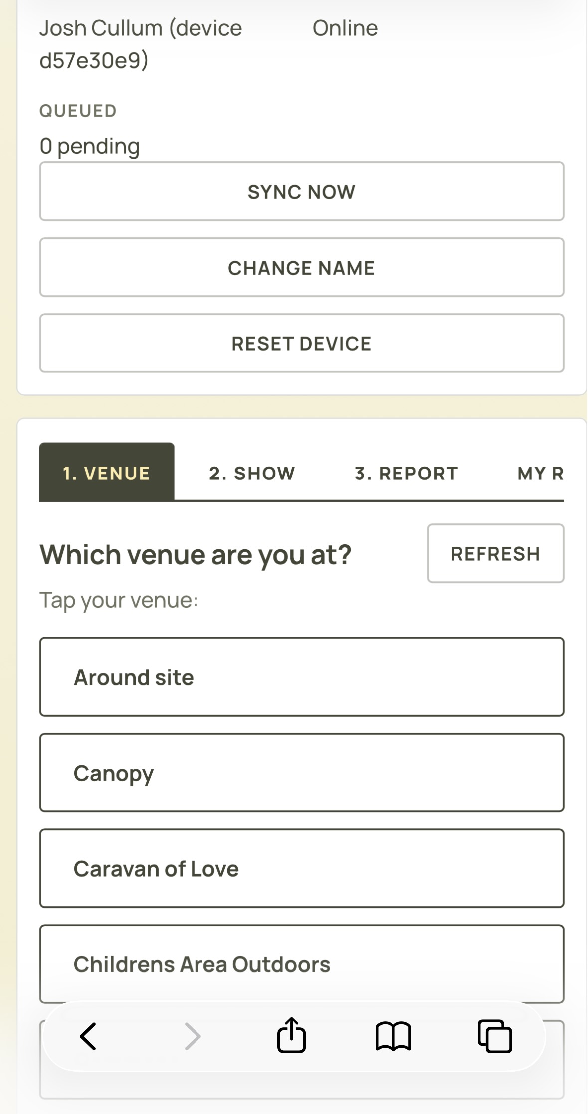 Which venue are you at? — venue list