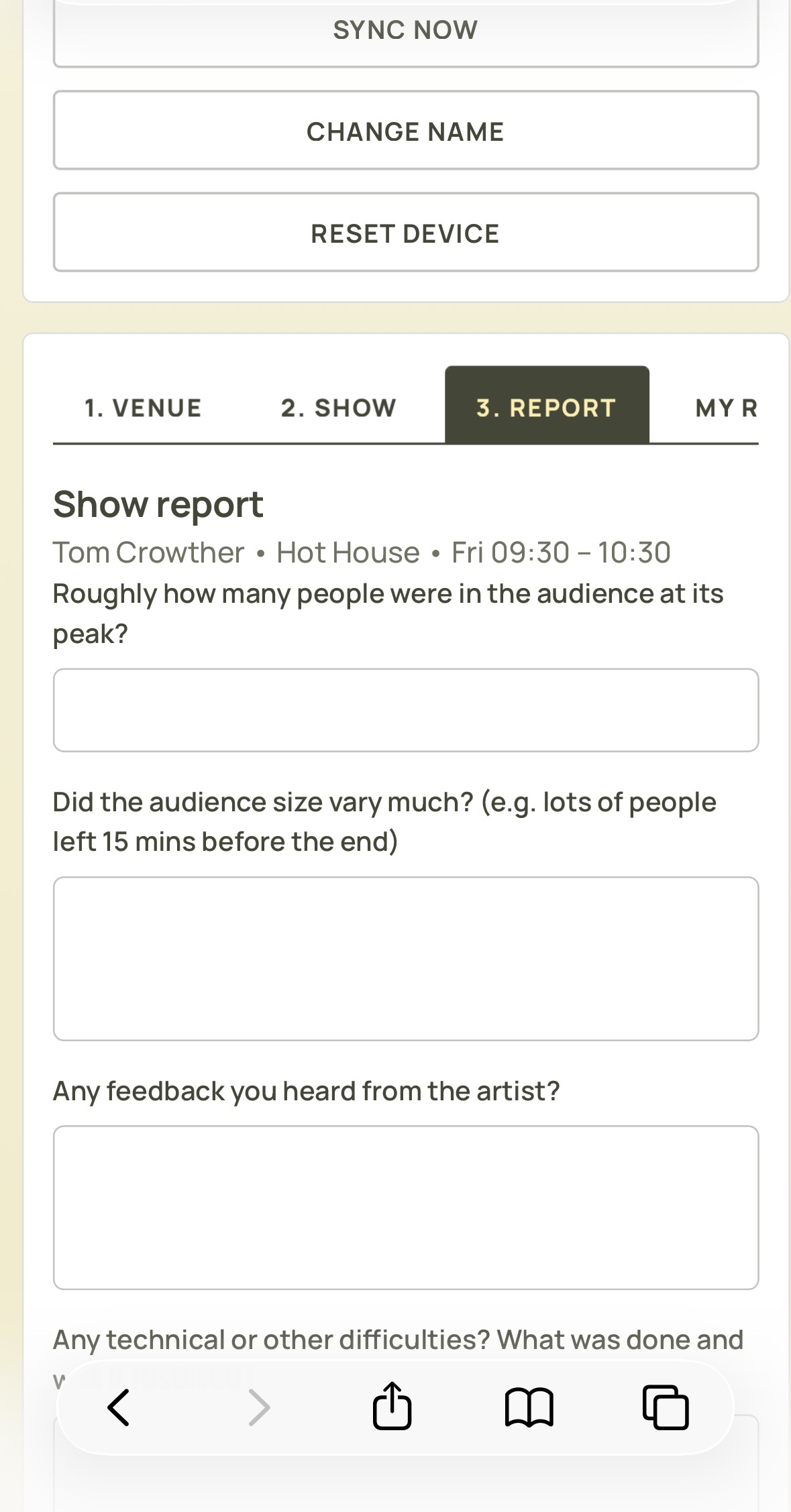 Show report — top of the form